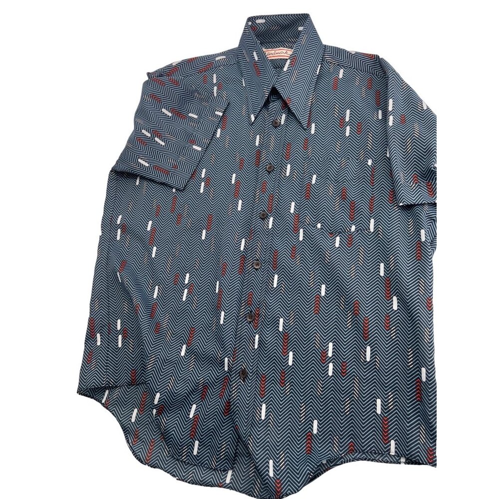 Vintage Landmark Men Shirt Large L Disco Geometric 80's Short Sleeve Lightweight